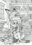  book bookcase button_(disambiguation) canine claws clothing disney drawing fox fur hug judy_hopps lagomorph long_ears mammal nick_wilde rabbit shadow-gate smile window ziegelzeig zootopia 