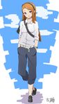  bad_id bad_pixiv_id bag belt brown_hair cloud crossed_legs dress_shirt full_body hairband hands_in_pockets idolmaster idolmaster_(classic) loafers long_hair looking_at_viewer messenger_bag minase_iori no_socks pants pants_rolled_up red_eyes shirt shoes shoulder_bag signature sketch sky solo standing watch wristwatch yoshiwa_tomo 