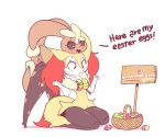 &lt;3 animated anthro basket black_sclera blush braix_(diives) braixen canid canine diives duo easter egg english_text eyebrows eyelashes female holidays inner_ear_fluff lagomorph loppu_(diives) mammal mega_evolution mega_lopunny nintendo patreon pok&eacute;mon pok&eacute;mon_(species) pok&eacute;morph red_eyes simple_background text thick_thighs video_games white_background wide_hips 