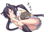  animal animal_ears black_legwear cat cat_ears closed_eyes eeeeee k-on! long_hair lying nakano_azusa on_side panties pleated_skirt sakuragaoka_high_school_uniform school_uniform skirt sleeping socks solo triangle_mouth twintails underwear upskirt white_panties zzz 