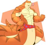  2015 5_fingers abs biceps big_biceps clothed clothing colored digital_drawing_(artwork) digital_media_(artwork) fangs fist forked_tongue front_view hand_on_hip happyending light long_tail male manly markings multicolored_scales muscular muscular_male naga no_sclera noseless orange_background orange_markings orange_theme pecs pink_tongue pinup pose red_clothing reptile scales scalie serratus shaded simple_background snake solo tan_scales thick_neck thick_tail thong tongue tongue_out toony topless two_tone_scales white_background yellow_eyes 