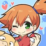  bad_id bad_twitter_id chinese_clothes cross_eyed earrings gen_1_pokemon green_eyes heart jewelry kasumi_(pokemon) mana_(tsurubeji) one_eye_closed orange_hair poke_ball poke_ball_(generic) pokemon pokemon_(anime) pokemon_(classic_anime) pokemon_(creature) psyduck side_ponytail smile 