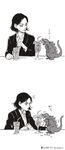  1girl a-ka comic drinking drinking_straw gills godzilla_(series) greyscale highres monochrome monster monster_in_shinagawa ogashira_hiromi sharp_teeth shin_godzilla short_hair spoilers teeth translated 