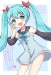  aqua_eyes aqua_hair beamed_eighth_notes detached_sleeves dress hatsune_miku long_hair musical_note name_tag open_mouth quarter_note sailor_dress solo staff_(music) sunameri_(pixiv3564245) twintails very_long_hair vocaloid 