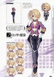  blonde_hair blossa_aizen blush boots breasts character_name character_sheet chibi chou_megami_shinkou_noire_gekishin_black_heart concept_art expressions fingerless_gloves gloves hair_ornament hair_over_one_eye hand_on_hip highres large_breasts looking_at_viewer manamitsu multiple_views neptune_(series) non-web_source official_art production_art purple_eyes short_hair simple_background smile tears 