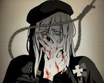  beret blood cuts elina_kuroe_no_daarin hat higurashi_no_naku_koro_ni injury monochrome noose solo spoilers spot_color takano_miyo 