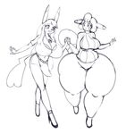  big_breasts black_and_white breasts cleavage clothed clothing curly_q duo eyelashes female footwear furret hand_holding high_heels huge_breasts keijimatsu monochrome nintendo open_mouth pepper_sparks pikachu pok&eacute;mon pok&eacute;morph smile sweater thick_thighs video_games wide_hips 
