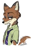  2016 anthro canine clothed clothing disney fox fur japanese jyoka looking_at_viewer male mammal nick_wilde orange_fur simple_background solo white_background zootopia 