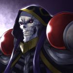  1boy ainz_ooal_gown hood hood_up male_focus overlord_(maruyama) red_eyes skull solo vanzan 