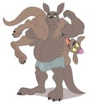  2016 age_difference anthro anti_dev armpits barefoot belly biceps black_nose brown_fur bulge butt canine clothing duo ear_piercing facial_hair father father_and_son fur gunnar gunnar&#039;s_dad hair hi_res incest jewelry kangaroo licking male male/male mammal marsupial musclegut nipples nude parent piercing pink_hair simple_background slightly_chubby son tongue tongue_out tongue_piercing underwear white_background 