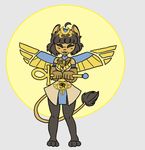  ankh anthro beauty_mark black_hair blush breasts cleavage clothed clothing crown eyes_closed female hair princess royalty short_hair smile solo sphinx sphinx_princess staff towergirls unknown_artist wings 