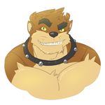  2014 big_muscles black_eyebrows black_nose brown_fur chest_tuft chin_tuft collar colored cute digital_drawing_(artwork) digital_media_(artwork) front_view fur grey_eyes grin happyending inner_ear_fluff light looking_at_viewer male manly mostly_nude muscular muscular_male pecs shaded sharp_teeth simple_background smile tan_fur taz_(looney_tunes) teeth toony tuft white_background yellow_sclera 