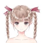  bangs blonde_hair blue_eyes blue_reflection braid closed_mouth collarbone expressionless hair_ribbon kishida_mel looking_at_viewer official_art portrait red_ribbon ribbon shijou_yuzuki simple_background solo twin_braids twintails white_background 