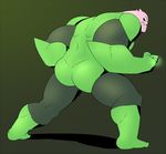  2015 alien butt clothed clothing colored dc_comics digital_drawing_(artwork) digital_media_(artwork) fist green_background green_clothing green_lantern green_theme happyending humanoid kilowog light looking_at_viewer looking_back male manly muscular muscular_male pink_skin pose rear_view shaded shadow simple_background standing toony 