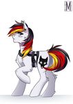  2016 black_hair blonde_hair blue_eyes cutie_mark ear_piercing earth_pony equine fan_character feral fur hair hooves horse mammal margony my_little_pony piercing pony red_hair simple_background solo standing white_background white_fur 