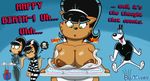  2016 anthro apron areola big_breasts black_hair blu3danny blue_eyes breasts brown_fur cake canine cat cleavage clothed clothing daughter dog dudley_puppy english_text feline female food fur green_eyes hair huge_breasts katty_katswell kitty_katswell male mammal mature_male mother mrs._katswell multicolored_fur multicolored_hair nickelodeon nipples open_mouth parent saliva surprise t.u.f.f._puppy tan_fur text tongue tongue_out wardrobe_malfunction white_hair 