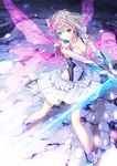  3: blonde_hair blue_eyes blue_reflection boots breasts brown_eyes cleavage elbow_gloves gloves glowing glowing_weapon heterochromia holding holding_weapon jewelry kishida_mel magical_girl medium_breasts necklace official_art pleated_skirt ribbon ring shirai_hinako short_hair skirt solo sword v-shaped_eyebrows weapon 