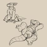  alligator anthro balls barefoot bottomless clothed clothing crocodilian daftpatriot dragon erection flookz_(character) hands_behind_head jacket kneeling long_foreskin male monochrome multiple_images open_shirt partially_retracted_foreskin penis pinup pose reptile scalie solo spread_legs spreading tongue tongue_out uncut 