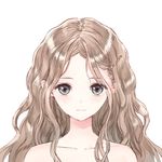  blonde_hair blue_eyes blue_reflection closed_mouth collarbone expressionless eyebrows eyebrows_visible_through_hair hair_ornament hairclip kishida_mel long_hair looking_at_viewer official_art portrait shijou_raimu simple_background solo wavy_hair white_background 