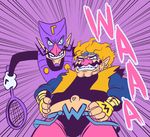  blonde_hair earrings fingerless_gloves headband jojo_no_kimyou_na_bouken looking_at_viewer mask parody super_mario_bros. waluigi wario 