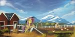  auroriia day duo equine eyes_closed female fence feral fluttershy_(mlp) friendship_is_magic grass hooves mammal my_little_pony outside painting pegasus sky smile standing wings 
