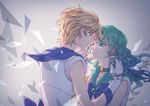  bishoujo_senshi_sailor_moon blonde_hair blue_eyes blue_sailor_collar choker circlet couple earrings eye_contact gloves green_eyes green_hair holding_hands interlocked_fingers jewelry kaiou_michiru looking_at_another multiple_girls nezumipl outer_senshi sailor_collar sailor_neptune sailor_senshi sailor_senshi_uniform sailor_uranus short_hair ten'ou_haruka very_short_hair wavy_hair white_gloves yuri 