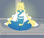  barefoot blonde_hair cainethelongshot canine clothed clothing crossed_legs eyes_closed female fox front_view fur hair invalid_tag japanese japanese_clothing kimono long_hair mammal meditating meditation nine_tails ninetales nintendo pigtails pok&eacute;mon priest puffy sailee sitting smile solo temple tera video_games 