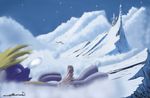  auroriia blonde_hair bubble castle cliff day detailed_background dinky_hooves_(mlp) equine eyes_closed feral friendship_is_magic hair hooves mammal my_little_pony outside snow solo 