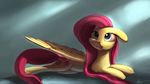  absurd_res auroriia cutie_mark equine eyelashes feathered_wings feathers female feral fluttershy_(mlp) friendship_is_magic fur hair hi_res hooves lying mammal my_little_pony pegasus pink_hair simple_background solo wings yellow_feathers yellow_fur 