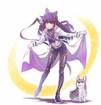  black_hair blake_belladonna dog full_body hair_ribbon iesupa leaning_forward long_hair looking_at_viewer navel ribbon rwby smile yellow_eyes zwei_(rwby) 