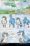  2013 avian beak bird blue_feathers blue_jay branch comic corvid dialogue duo eating english_text evan_(windpaw) feathers feral frown grey_feathers hi_res in_tree male multicolored_feathers on_branch shrike smile text timothy_(windpaw) traditional_media_(artwork) tree watercolor_(artwork) white_feathers windpaw 