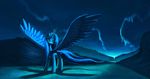  aura auroriia blue_eyes blue_feathers blue_fur blue_hair blue_theme cutie_mark detailed_background equine feathered_wings feathers female friendship_is_magic fur hair hooves horn mammal my_little_pony night outside princess_luna_(mlp) sky solo spread_wings standing winged_unicorn wings 
