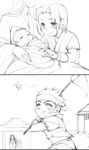  2boys 2koma ;p baby bandaid bandaid_on_cheek bandaid_on_face bandana brothers bug butterfly butterfly_net cherry_(10013717) child comic fingerless_gloves genji_(overwatch) gloves hand_net hanzo_(overwatch) headband insect japanese_clothes long_hair multiple_boys one_eye_closed overwatch running short_hair short_sleeves siblings silent_comic tongue tongue_out younger 