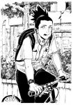  bad_id bad_pixiv_id bicycle comic contemporary earphones greyscale ground_vehicle highres mamezou_(mamechan182) monochrome nara_shikamaru naruto naruto_(series) school_uniform 