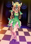  1girl adapted_object anachronism blonde_hair boots breasts cellphone chocolate_bar cleavage full_body highres large_breasts long_hair phone revision riesz seiken_densetsu seiken_densetsu_3 self_shot skirt smartphone solo v 