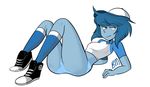  2016 alien bedroom_eyes blue_hair blue_skin blushmallet bob_(character) butt cartoon_network clothing female fingers footwear gem gem_(species) hair half-closed_eyes hat headwear hi_res lapis_lazuli_(steven_universe) legwear not_furry panties seductive shirt shoes socks steven_universe underwear 