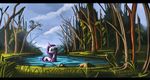  auroriia blue_eyes day detailed_background equine eyelashes female forest friendship_is_magic grass hair horn mammal my_little_pony outside partially_submerged purple_hair rarity_(mlp) sky solo tree unicorn water 