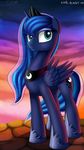  absurd_res blue_eyes blue_hair cutie_mark day detailed_background equine female feral friendship_is_magic hair hi_res hooves horn mammal michellka my_little_pony princess_luna_(mlp) sky smile solo standing winged_unicorn wings 