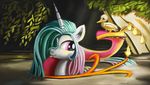  auroriia avian bird day detailed_background duck equine eyelashes feathered_wings feathers female feral friendship_is_magic fur hair horn mammal multicolored_hair my_little_pony partially_submerged philomena_(mlp) phoenix pink_eyes princess_celestia_(mlp) unicorn water white_fur wings 