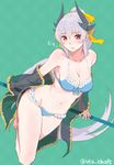  :t bikini blue_bikini blush breasts cleavage fate/grand_order fate_(series) frilled_bikini frills green_background highres horns kiyohime_(fate/grand_order) kiyohime_(swimsuit_lancer)_(fate) large_breasts lavender_hair long_hair looking_at_viewer midriff navel polearm ponytail red_eyes simple_background solo swimsuit utu_(ldnsft) very_long_hair weapon 