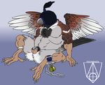  anthro avian balls barazoku beak bird blindfold chain chastity_cage falconry_hood flaccid hood house_sparrow male musclegut pecs penis pinup pose reclining signature sitting solo spread_legs spread_wings spreading toothpasta wings 