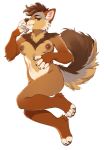  2018 5_fingers anthro areola breasts brown_eyes brown_fur brown_nose canid canine canis digital_media_(artwork) domestic_dog female fur hi_res jush mammal nipples simple_background solo tan_fur white_background 