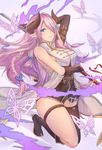  antiqq asymmetrical_gloves black_footwear black_legwear blue_eyes boots braid breasts bug butterfly butterfly_hair_ornament demon_horns draph elbow_gloves gloves granblue_fantasy hair_ornament hair_over_one_eye horns insect katana knee_boots kneeling large_breasts lavender_hair loincloth long_hair narmaya_(granblue_fantasy) pointy_ears side_braid single_elbow_glove single_thighhigh solo sword thighhighs weapon 