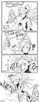  ... 2girls 4koma ?? absurdres ana_(overwatch) bangs blush breasts comic drooling eyebrows eyebrows_visible_through_hair eyepatch firing flying_sweatdrops greyscale gun high_ponytail highres holding holding_gun holding_weapon hood horori_(halloweenday309) korean mechanical_halo medium_breasts mercy_(overwatch) monochrome motion_lines multiple_girls o_o open_mouth overwatch rifle smile sniper_rifle sparkle speech_bubble spoken_ellipsis sweat tears translated weapon wings 