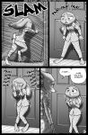  2019 angry anthro better_version_at_source black_border borba border canid canine clothed clothing comic crying disney door english_text eyebrows female fluffy fluffy_tail fox greyscale group hair judy_hopps lagomorph male mammal monochrome necktie pajamas pants rabbit sound_effects speech_bubble sweat tears text zootopia 