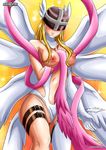 2016 angewomon areola armor bbmbbf big_areola big_breasts blush breasts clothing digihentai digimon elbow_gloves erect_nipples female gloves helmet huge_areola mostly_nude navel nipples not_furry palcomix palcomix_vip pussy ribbons solo wings 