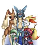  2016 alpha_channel animal_genitalia animal_penis balls blush braixen breasts canine canine_penis clothing english_text erection female fox gardevoir group hi_res humanoid interspecies lagomorph lopunny lucario male male/female mammal mancoin navel nintendo nude penis pok&eacute;mon pussy sheath shorts signature smile text undressing video_games watermark weavile 