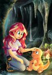  2016 cave charmander daughter-of-fantasy equestria_girls fire human mammal my_little_pony nintendo petting pok&eacute;mon sunset_shimmer_(eg) video_games 