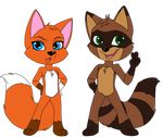  anthro black_nose blue_eyes brown_fur canine duo female fox fur green_eyes looking_at_viewer male mammal nude ollie_(olicoon) open_mouth orange_fur procyon raccoon ringed_tail smile tan_fur tongue universefoxy universefoxy_(character) white_fur 