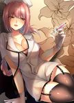  alternate_costume braid breasts cleavage commentary_request cosplay fate/grand_order fate_(series) florence_nightingale_(fate/grand_order) garter_straps gloves hat highres large_breasts long_hair looking_at_viewer mia_(gute-nacht-07) nurse nurse_cap pink_hair solo stethoscope syringe thighhighs very_long_hair white_gloves 